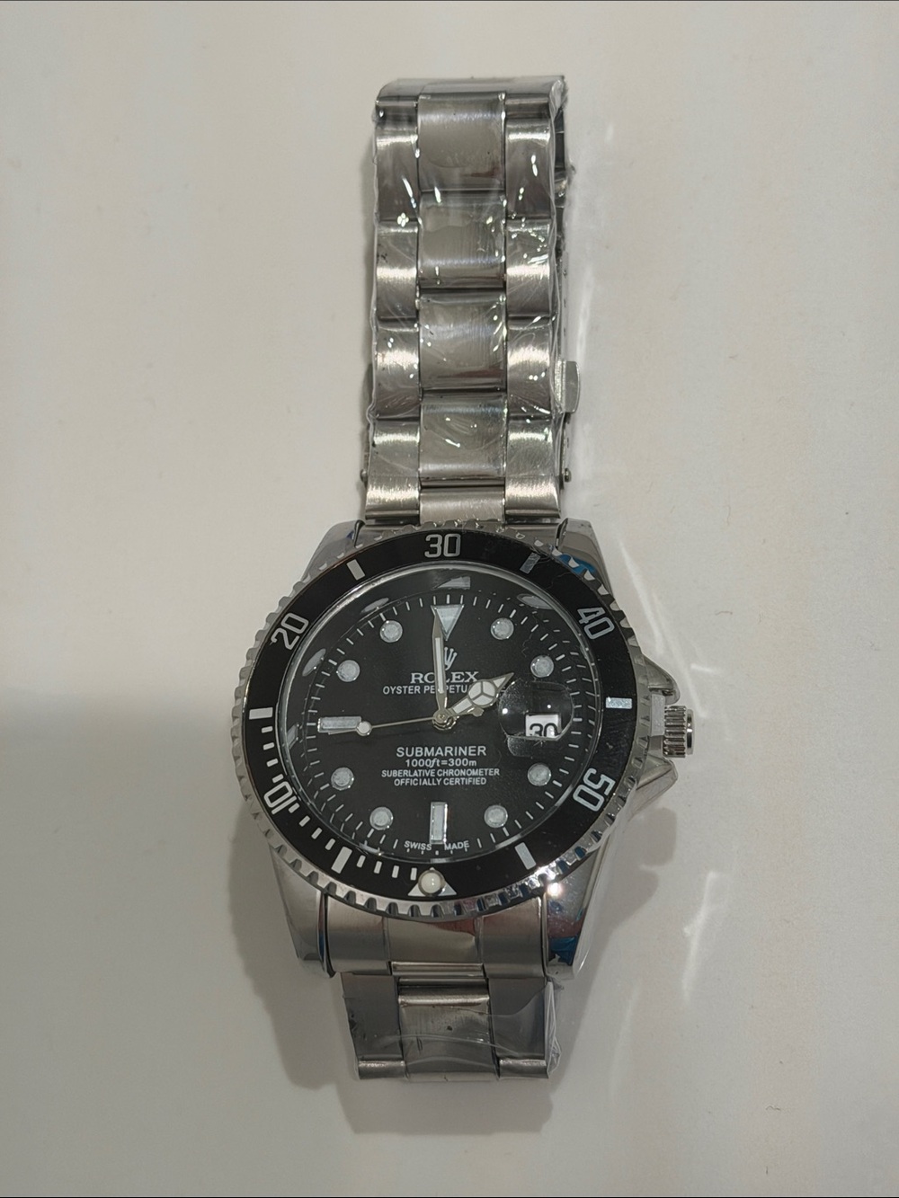 Stainless Steel Bracelet Watch with Black Dial Accent